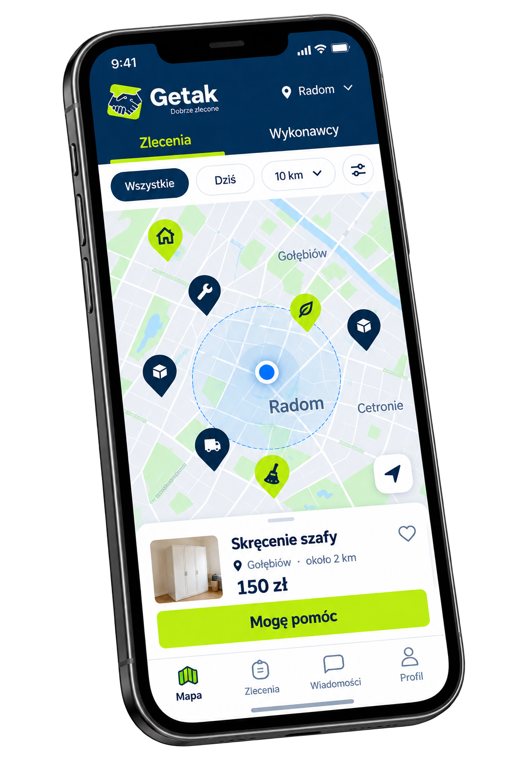 Aplikacja Getak na telefonie